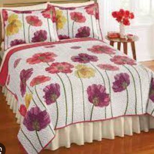 Blooming Poppies full/queen reversible Quilt [quilt only; no shams], 2 available